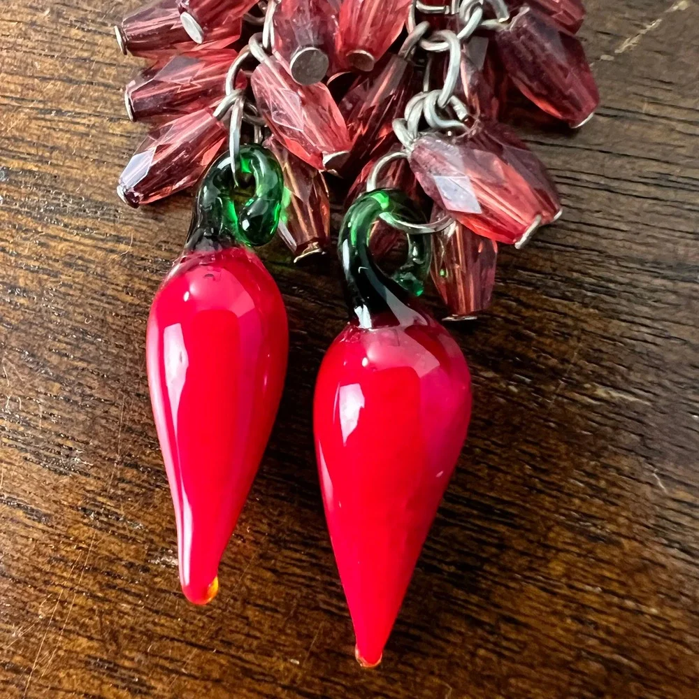 Chili Pepper Drop Earrings Glass Texas Rodeo Cowboy Western Artsy Unique NEW